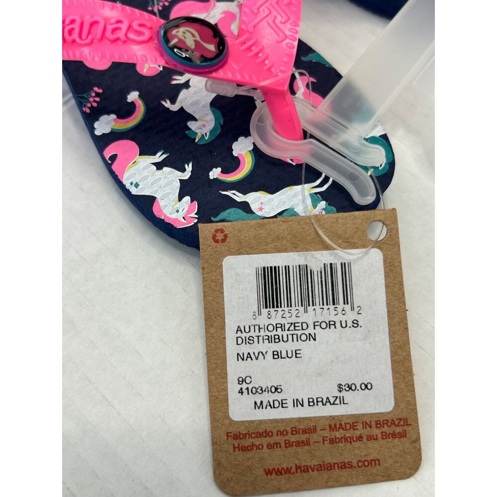 Havaianas Unicorn Charm Fantasy Girls Slide Thong Kids Flip Flops Blue Pink New - Picture 8 of 9